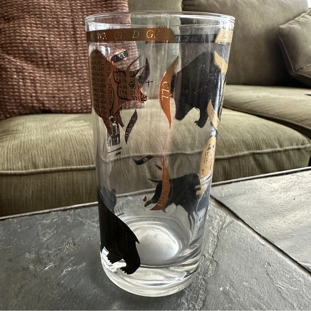 Hammacher Schlemmer Stock Market Bull and Bear Highball Glass Set of Two Vintage